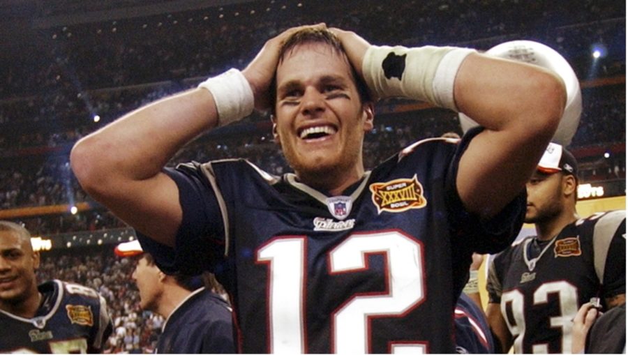 Tom Brady after defeating the St. Louis Rams in Super Bowl XXXVI to win his first Super Bowl.