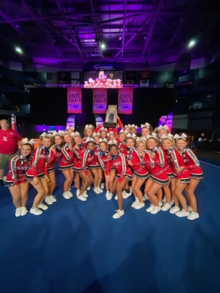 Marist Varsity cheerleaders after winning the state championship 