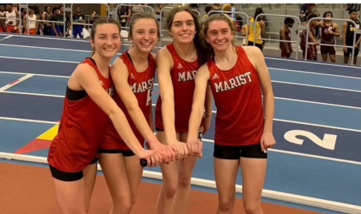 Marist 4x800 relay team after breaking the school record (Photo credit: Abby McClorey).