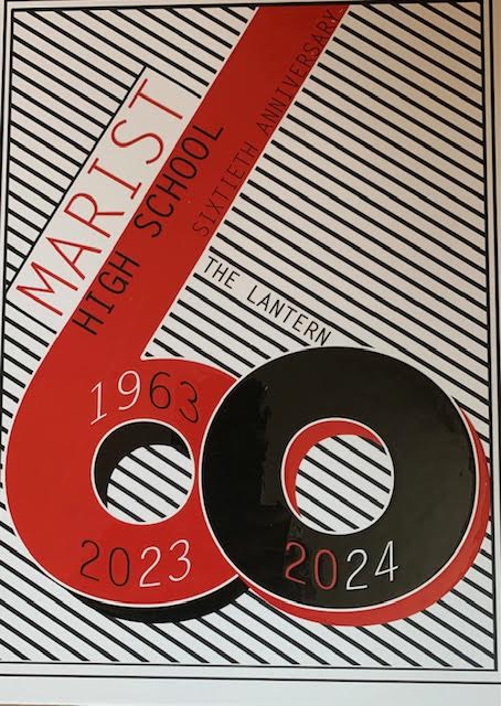 The cover of the 2023-24 yearbook commemorating 60 years of Marist High School