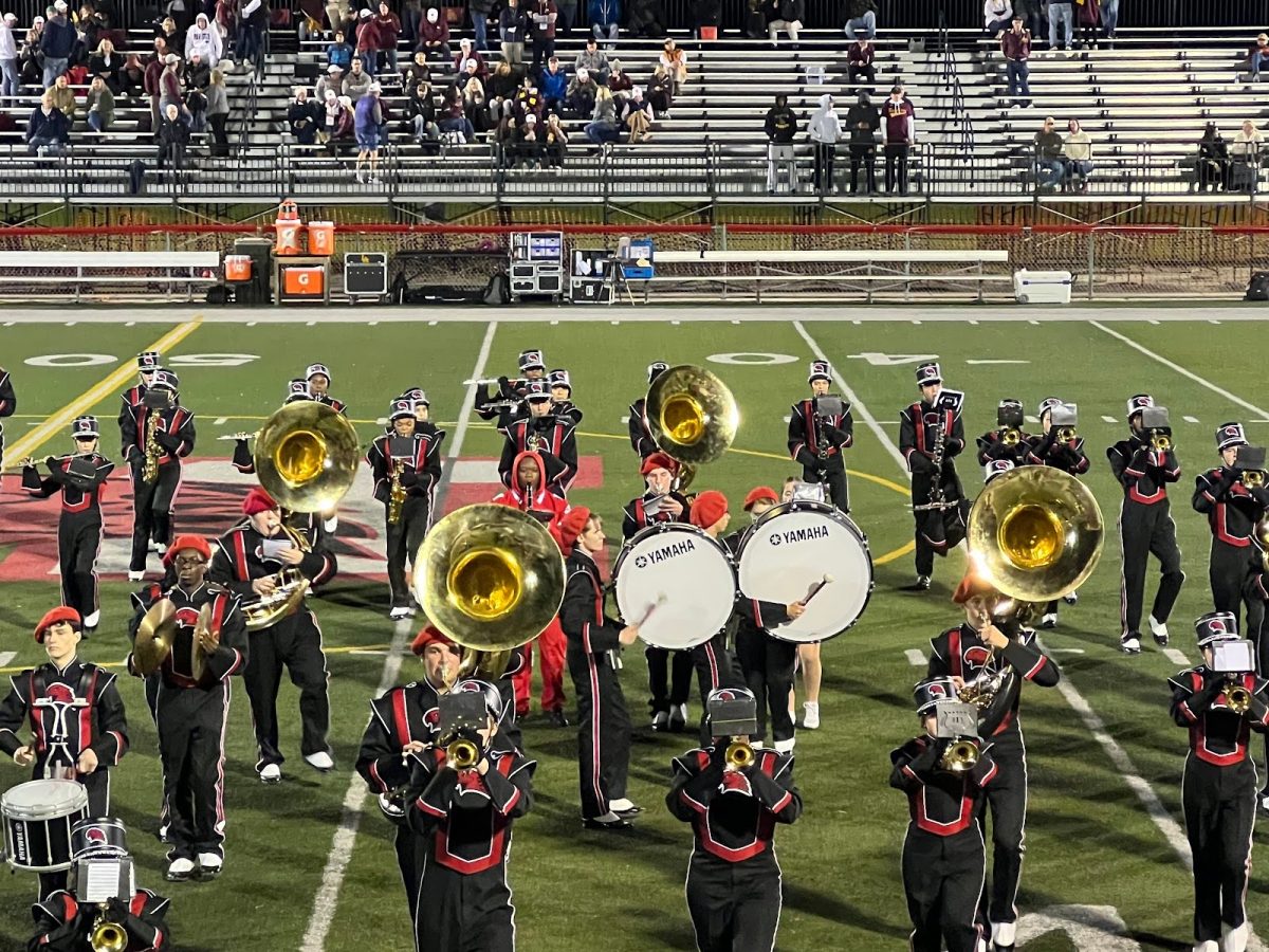 Marist Band performing at a home football game 
