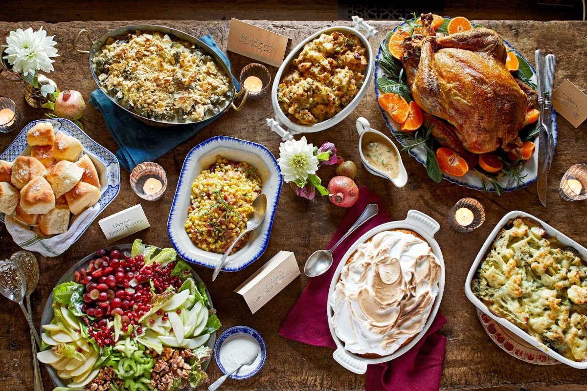 A Thanksgiving feast with a variety of side dishes (Credit: Google Images)