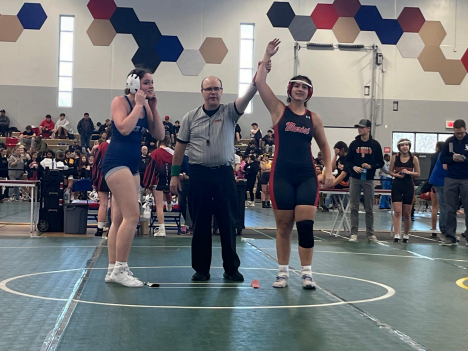 Wrestler Sam Fontaine winning her match (Credit: Abby Parker)