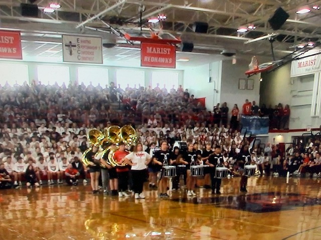 The Marist band marching closer to Hawaii