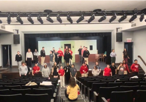 Marist students rehearsing for the spring musical 