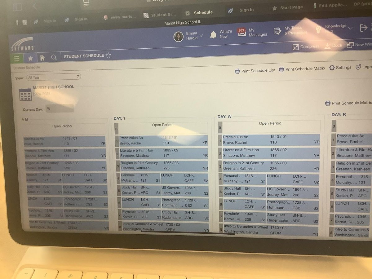 A photo of a student's current schedule (2024-2025)