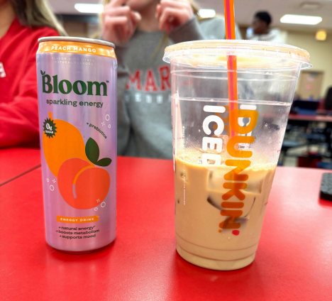 Bloom energy drink and Dunkin' coffee 