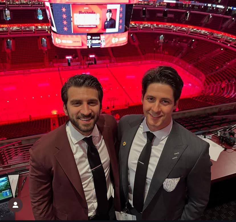 Joe Brand (right) next to Charlie Roumeliotis (left) in Brand’s first game back at the United Center (Credit: @jobe_rand Instagram) 