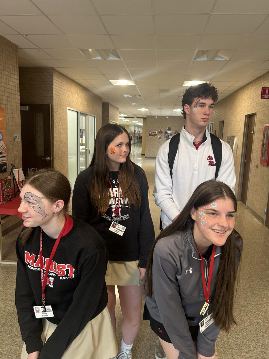 Students after getting their faces painted as part of Champagnat Day celebrations (L-R) Riley Burke, Addison Nolan, Nolan Sullivan, Gillian Madden 