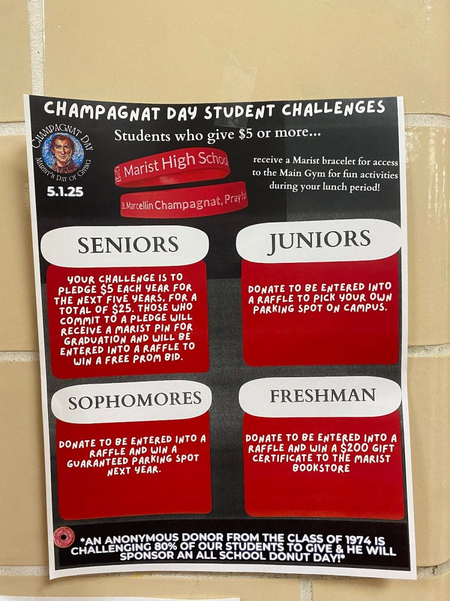 Flyers were posted around the school to encourage students to donate on Champagnat Day