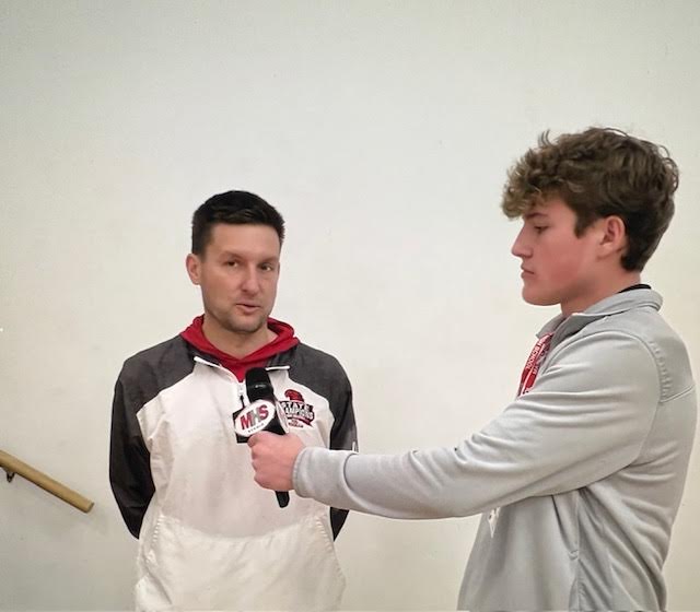 MHS News reporter Patrick Ready interviews Volleyball Coach Jordan Vidovic