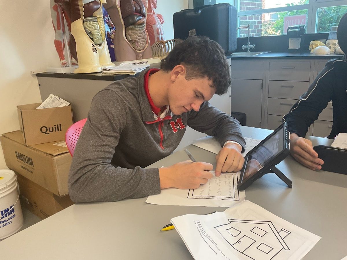 Senior Mark Coffey stays busy working on his AP assignments