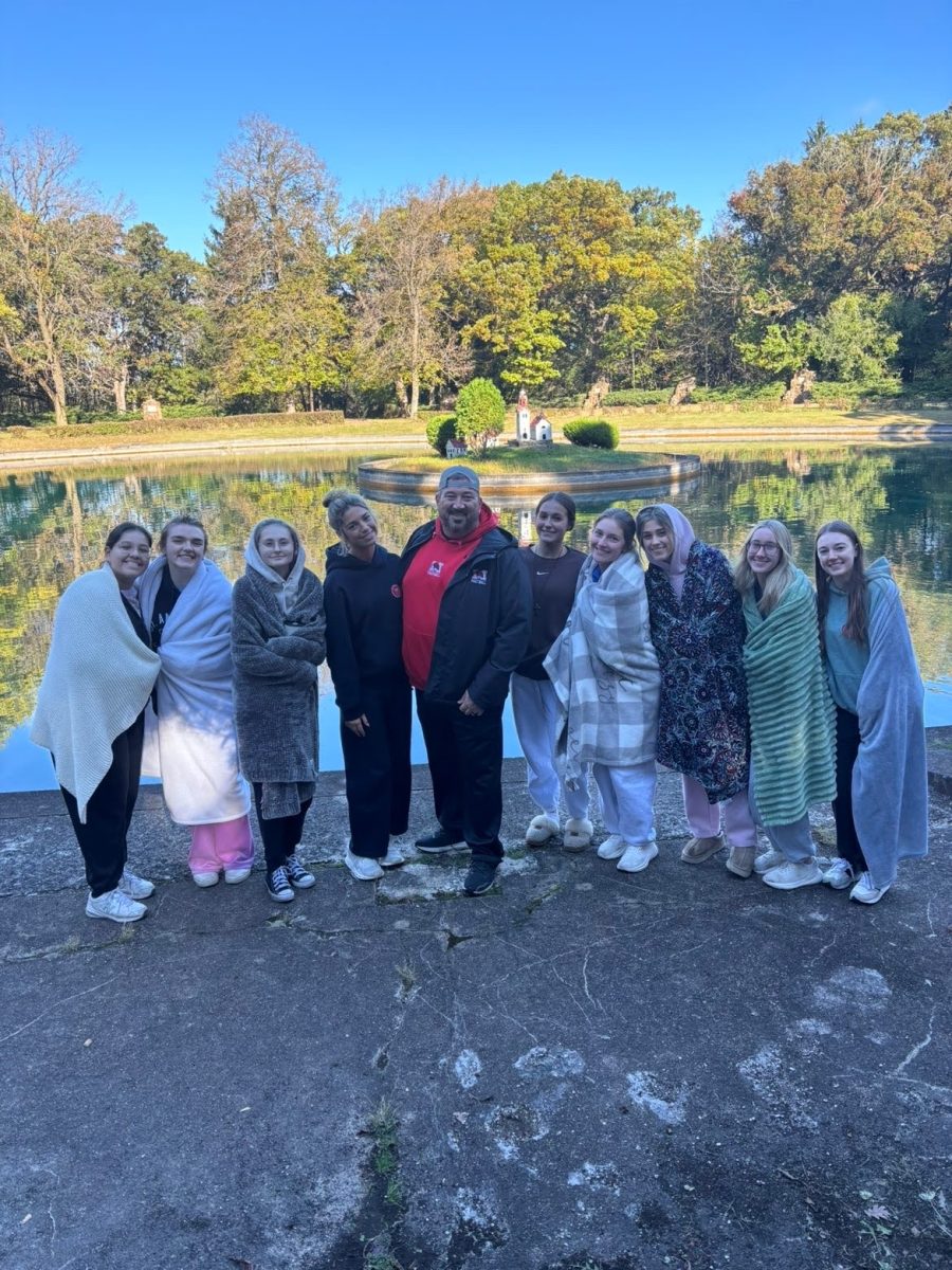 A group of students and Mr. Brennan bonding on the October Kairos retreat 