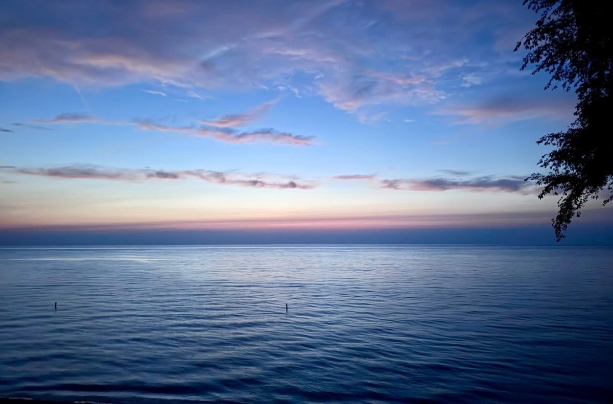 The sun sets over Lake Michigan