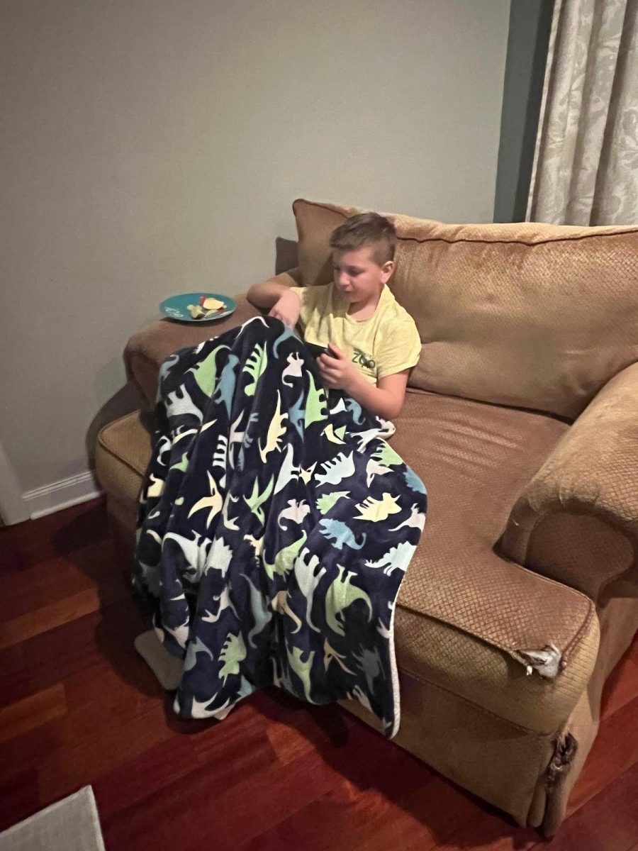 Lilah Graham's brother, Owen, 9, on his iPad before school