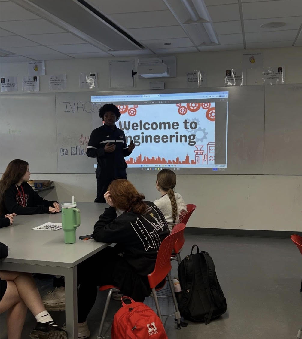 President Jayden Thomas presenting slides at the Engineering Club’s first meeting
(Credit: @Maristengineering on Instagram)

