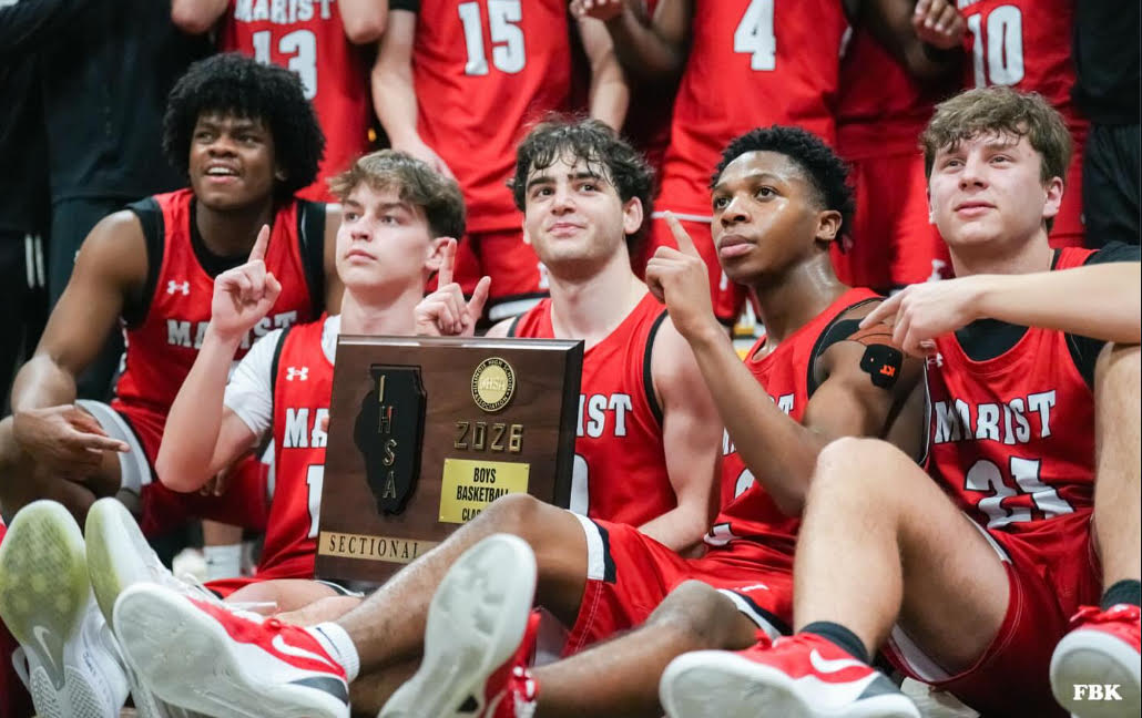 Right to Left: Amir Finley, Max Cranley, Adoni Vassilakis, Torrence Tate, and Peter Baio with the sectional trophy (Credit: @flicksbykarm on Instagram)