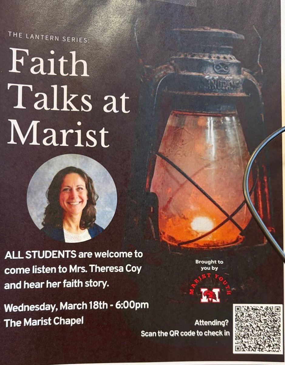 A poster hung up around the school advertising Theresa Coy's upcoming talk
