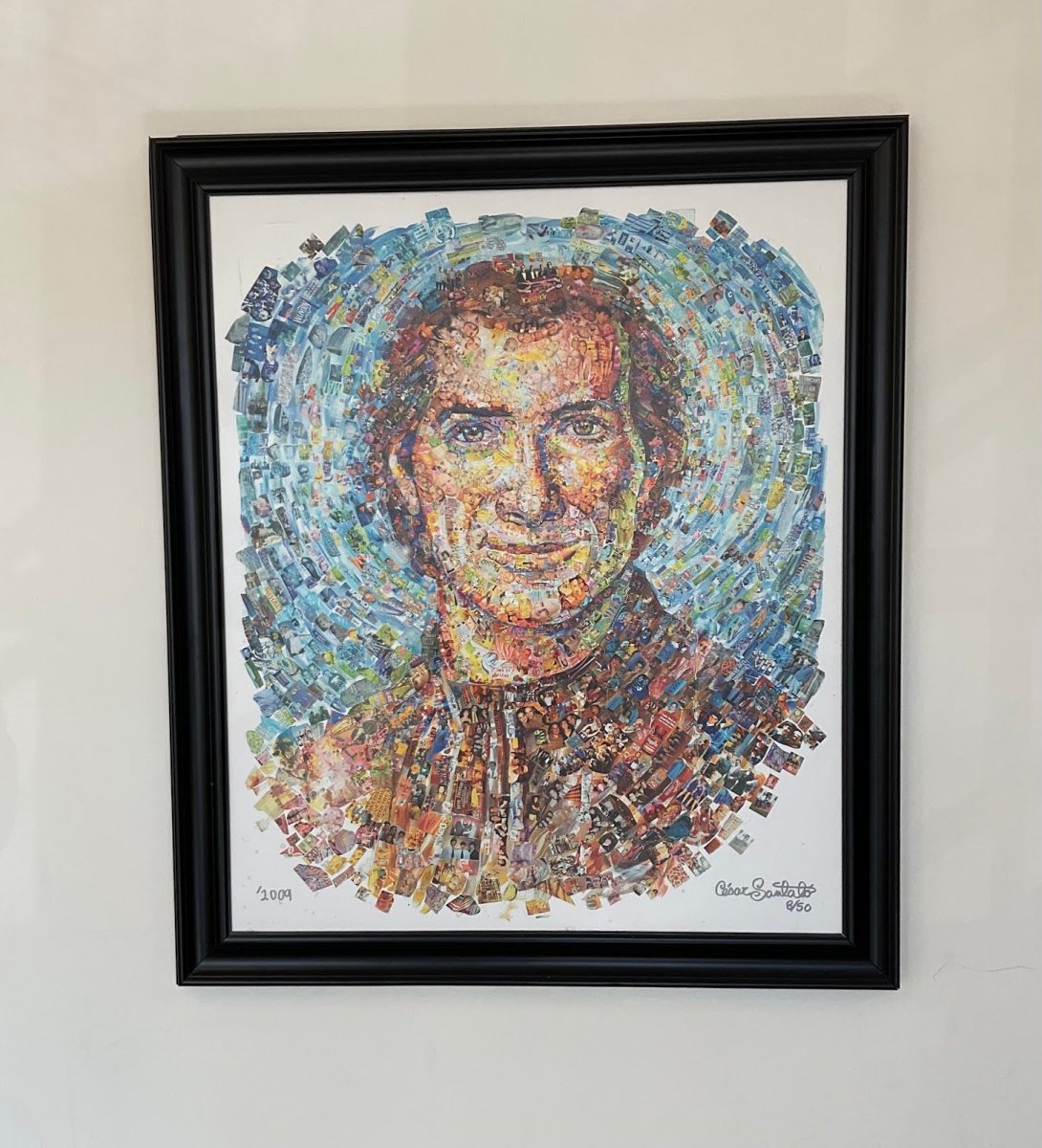 Image of Marist's founder, Saint Marcellin Champagnat, hanging near the main entrance