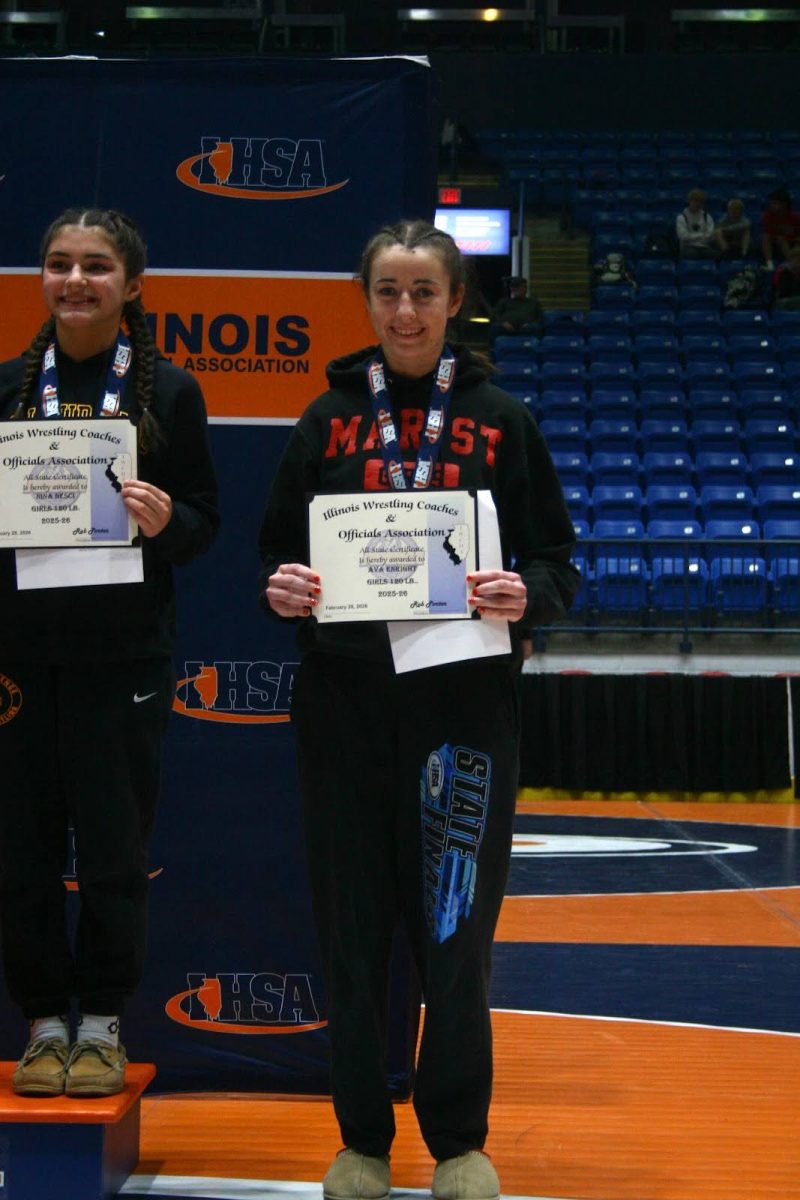 Ava Enright as the first Marist girls wrestler on the state placer podium
