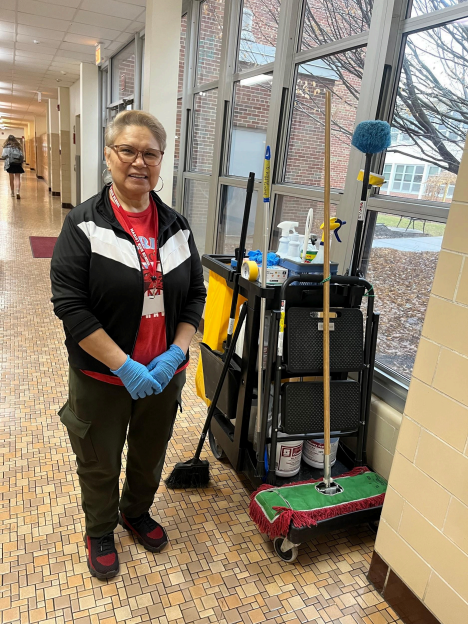 Marist custodian Maria Quinonez keeping the school clean 